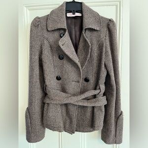 Carolina Williamson Fitted Feminine Brown Speckled Wool Peacoat - small